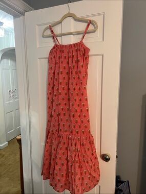 J. Crew Coral Pink Tree-Print Maxi Dress